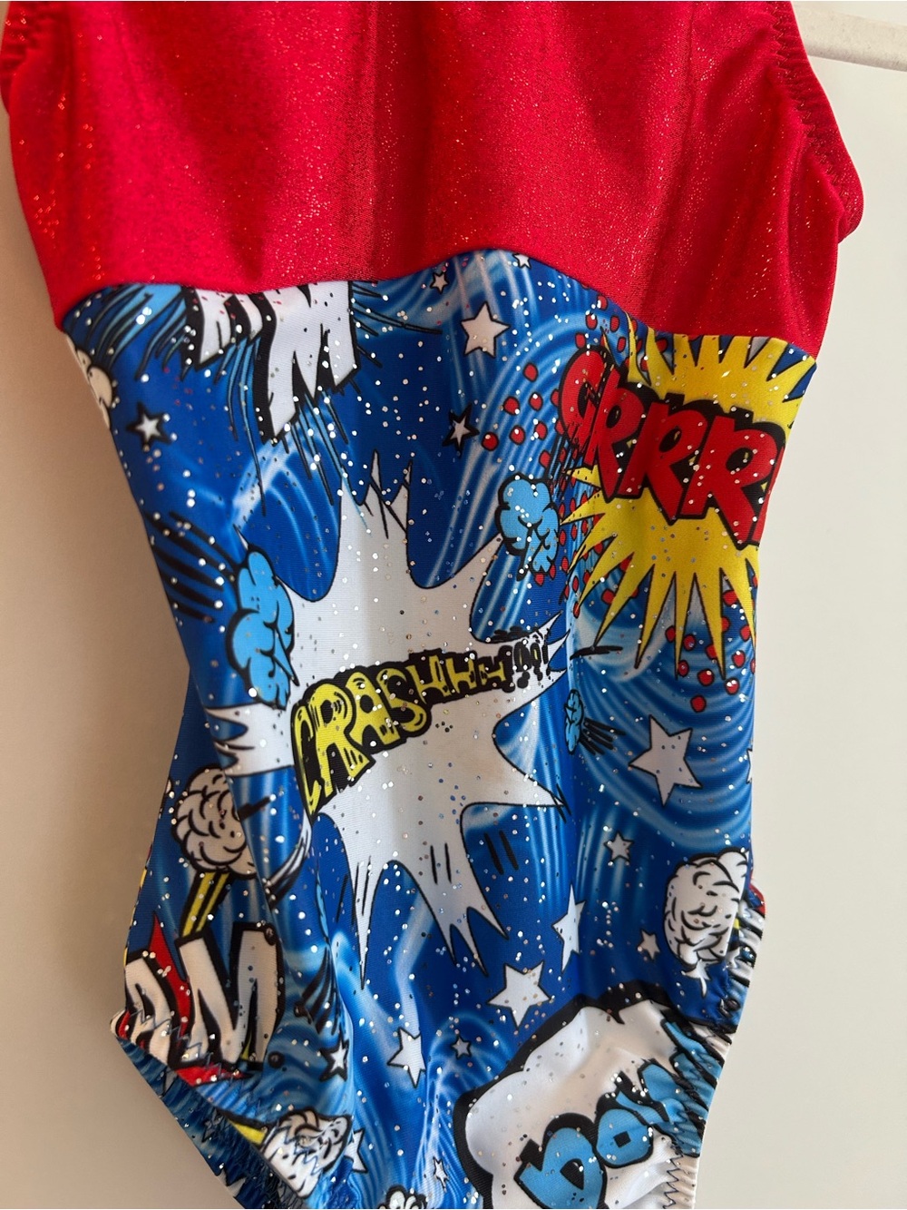 Kids Red and Blue Comic-Print Gymnastics Leotard Size Child’s XS - Picture 3 of 6